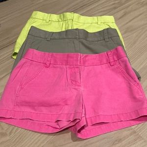 3 Pair J. Crew Chino Shorts Size 2 in Hot pink, dark khaki, lime green